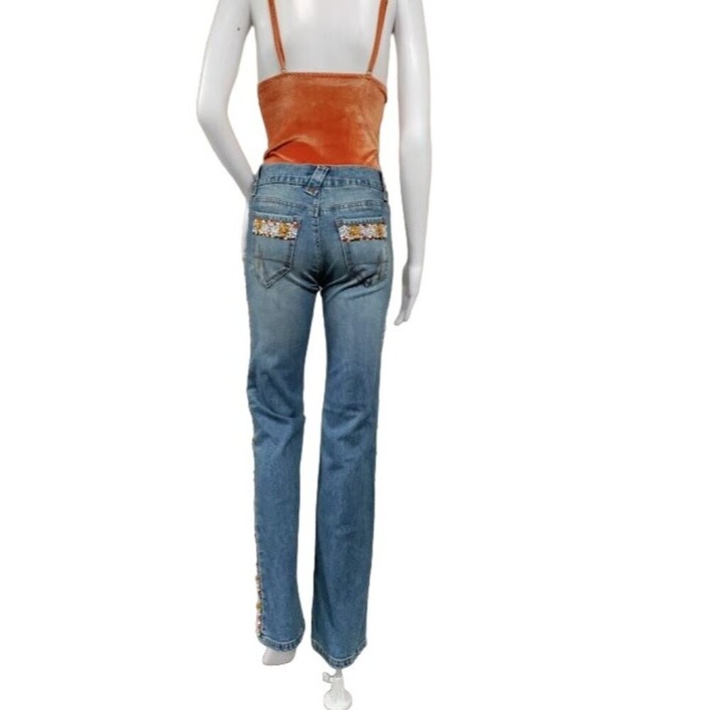 NWT Issue Pants Blue Denim Embroidered Beads Leg Straight Zip Fly Jeans Size 28 - Picture 6 of 16